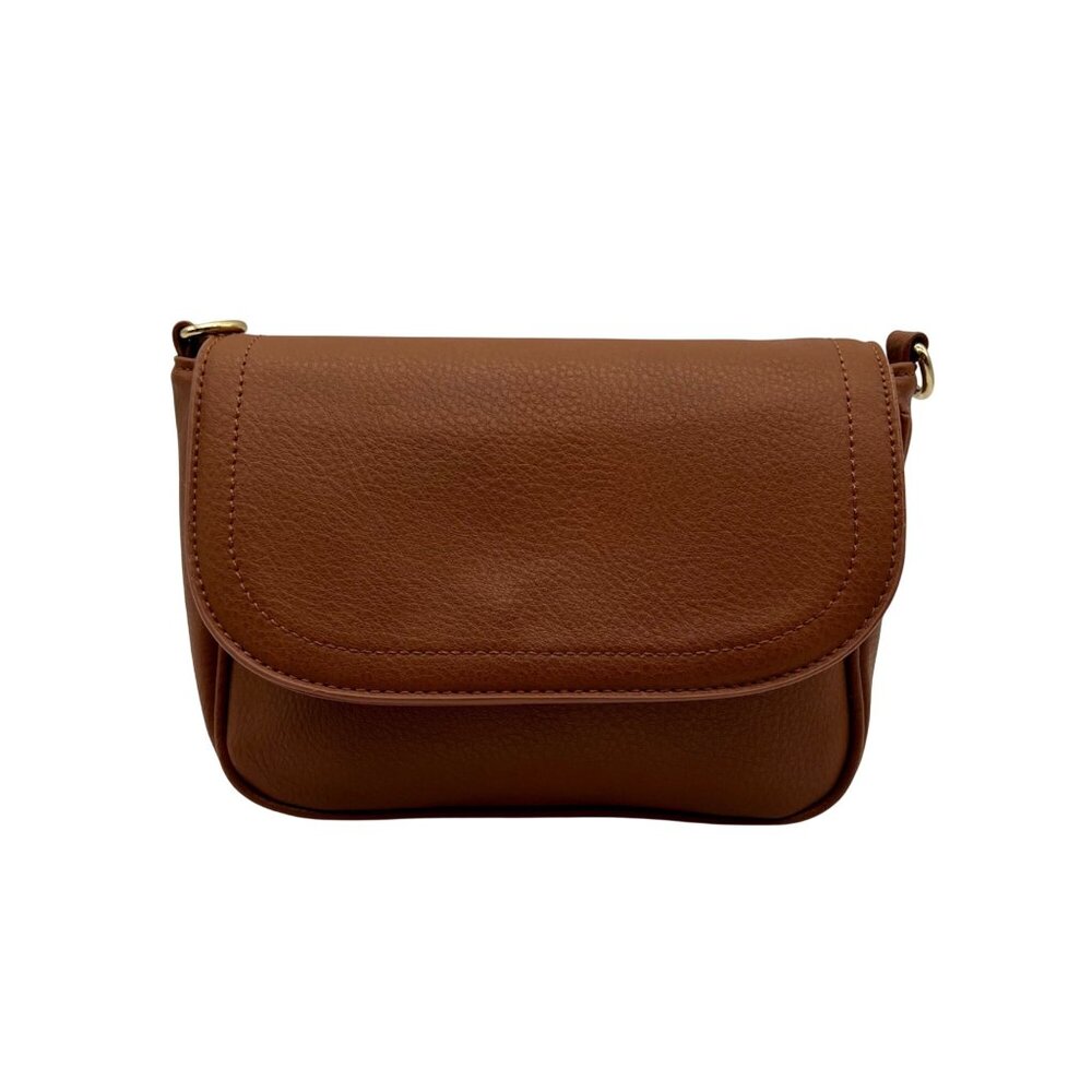 Brown Faux Leather Saddle-Style Crossbody Bag